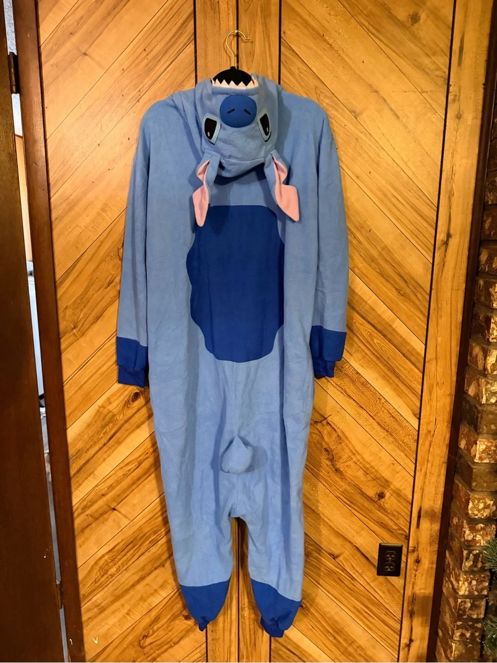 Disney Stitch Onesie Costume Union Suit Large Fleece Hooded Pajamas Kigurumi
